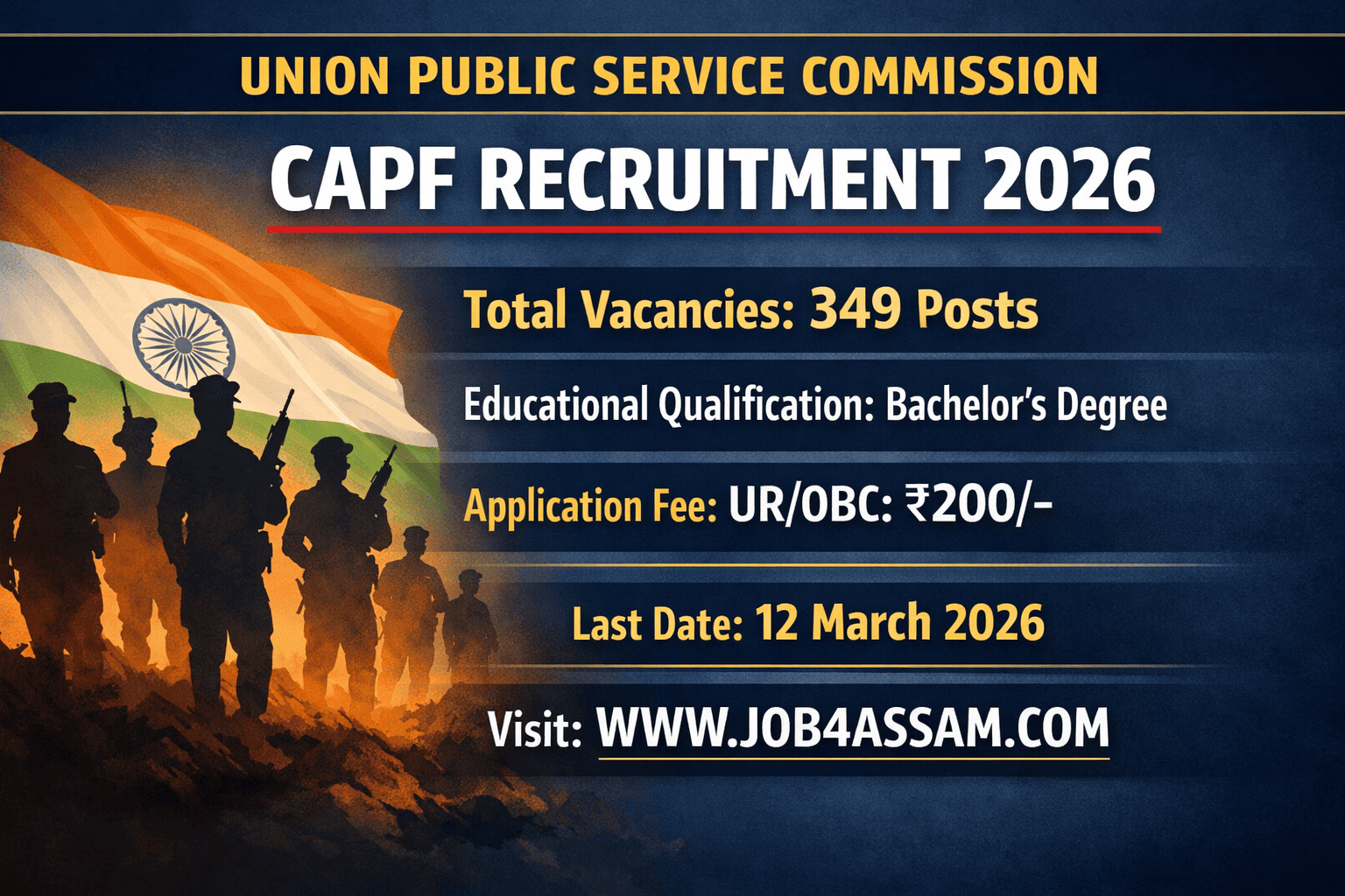 Capf Posts UPSC CAPF Recruitment 2026 Notification | 349 AC Posts, Exam Date ...